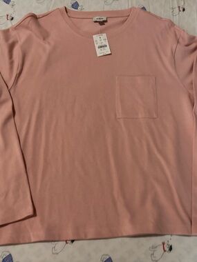 Women’s J.Crew Pink Crewneck Long Sleeve Pocket Tee Size Large